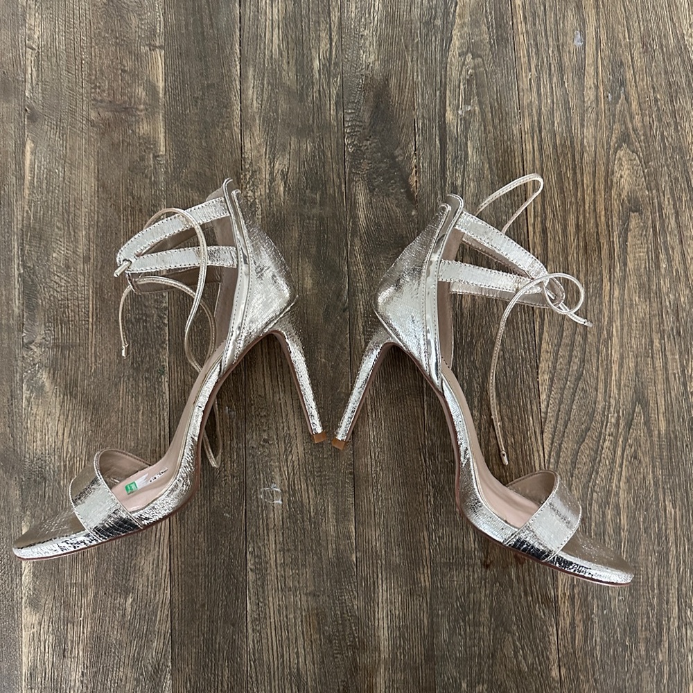 Gianni Bini Gold Metallic Lace-Up Stiletto Sandals